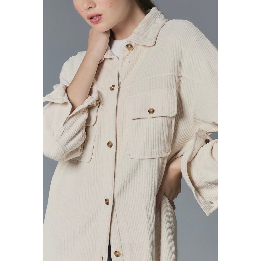 Anthropologie Pilcro Cream Duster Shacket Button Front Cotton Size L - Picture 11 of 11